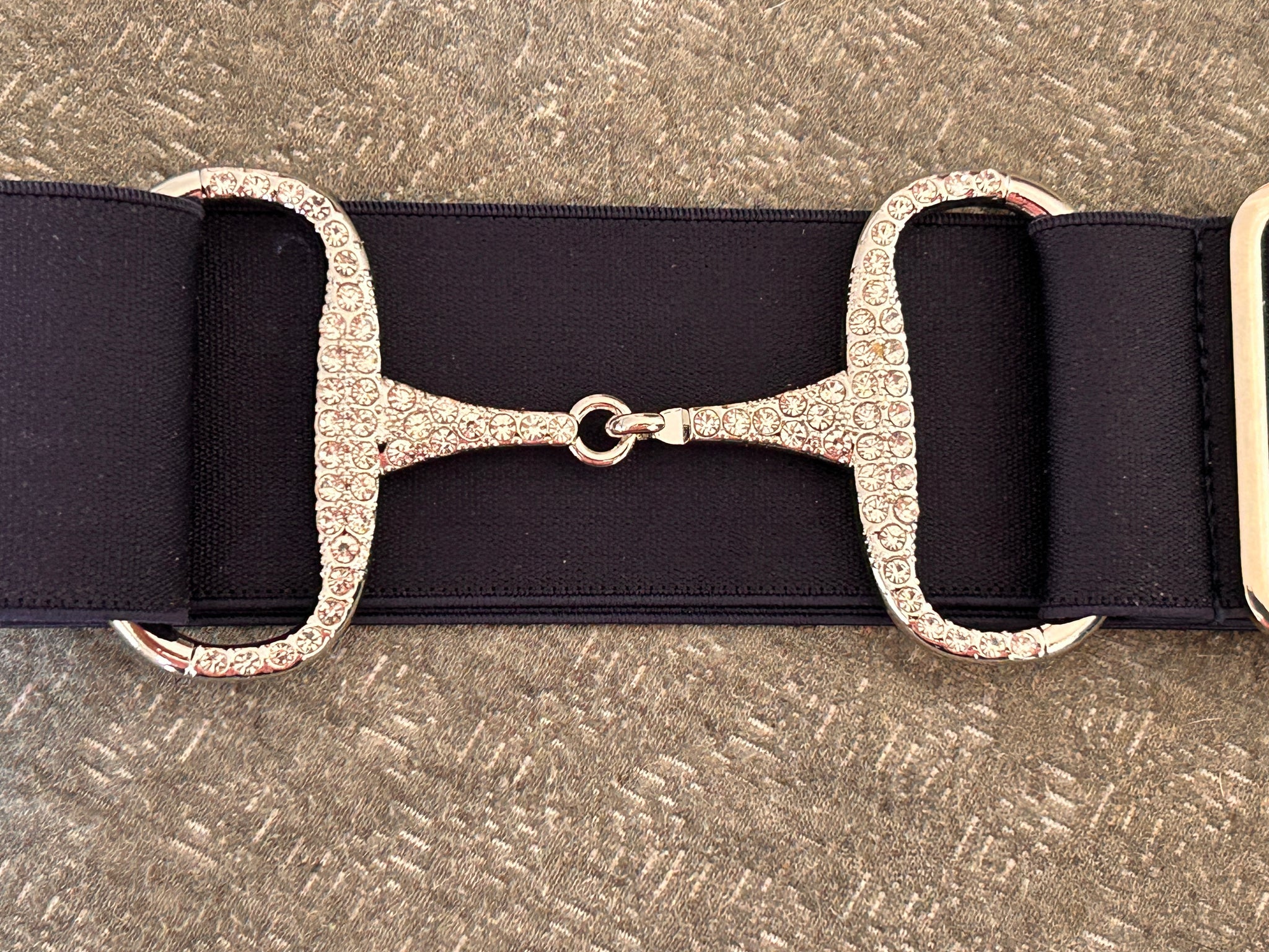 Apsley Navy/Silver Diamanté elastic snaffle belt 1 1/2 inch