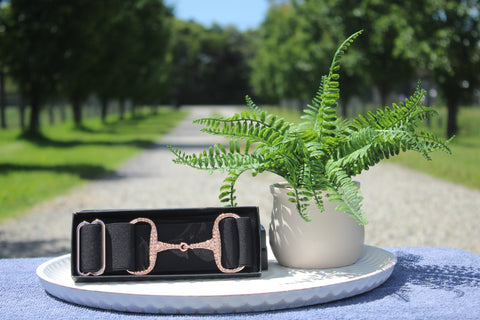 Apsley Black/Rose Gold Diamanté elastic snaffle belt 2 inch